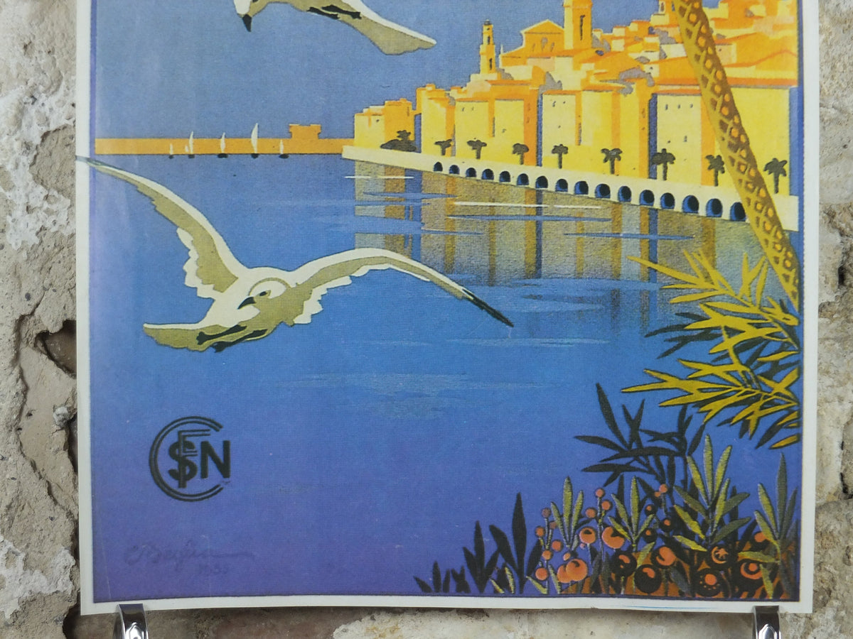 Menton Cote d'Azure Poster, SNCF French Riviera, reproduction from the 1980s, wall art decor
