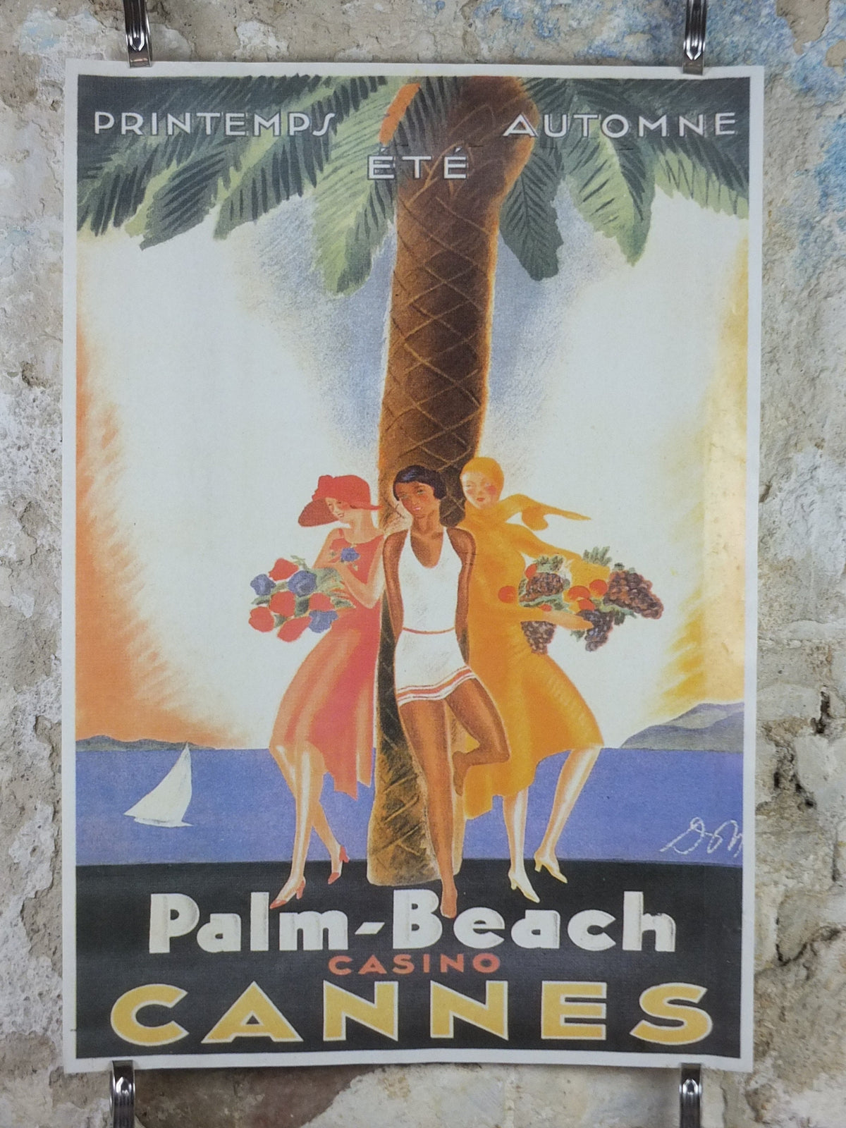 Cannes Cote d'Azure Poster, Palm Beach Casino on the French Riviera, reproduction from the 1980s, wall art decor