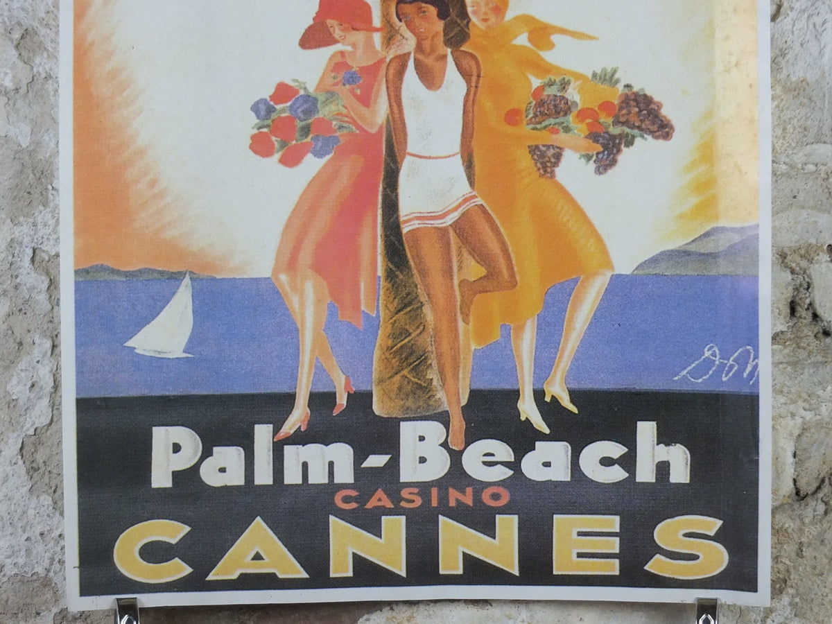 Cannes Cote d'Azure Poster, Palm Beach Casino on the French Riviera, reproduction from the 1980s, wall art decor