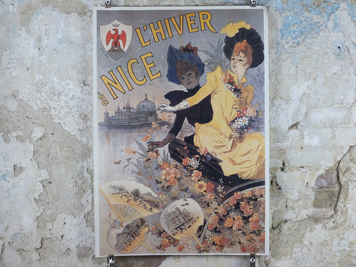 L'Hiver Nice Cote d'Azure Poster, Pier Pavillion on the French Riviera, reproduction from the 1980s, wall art decor