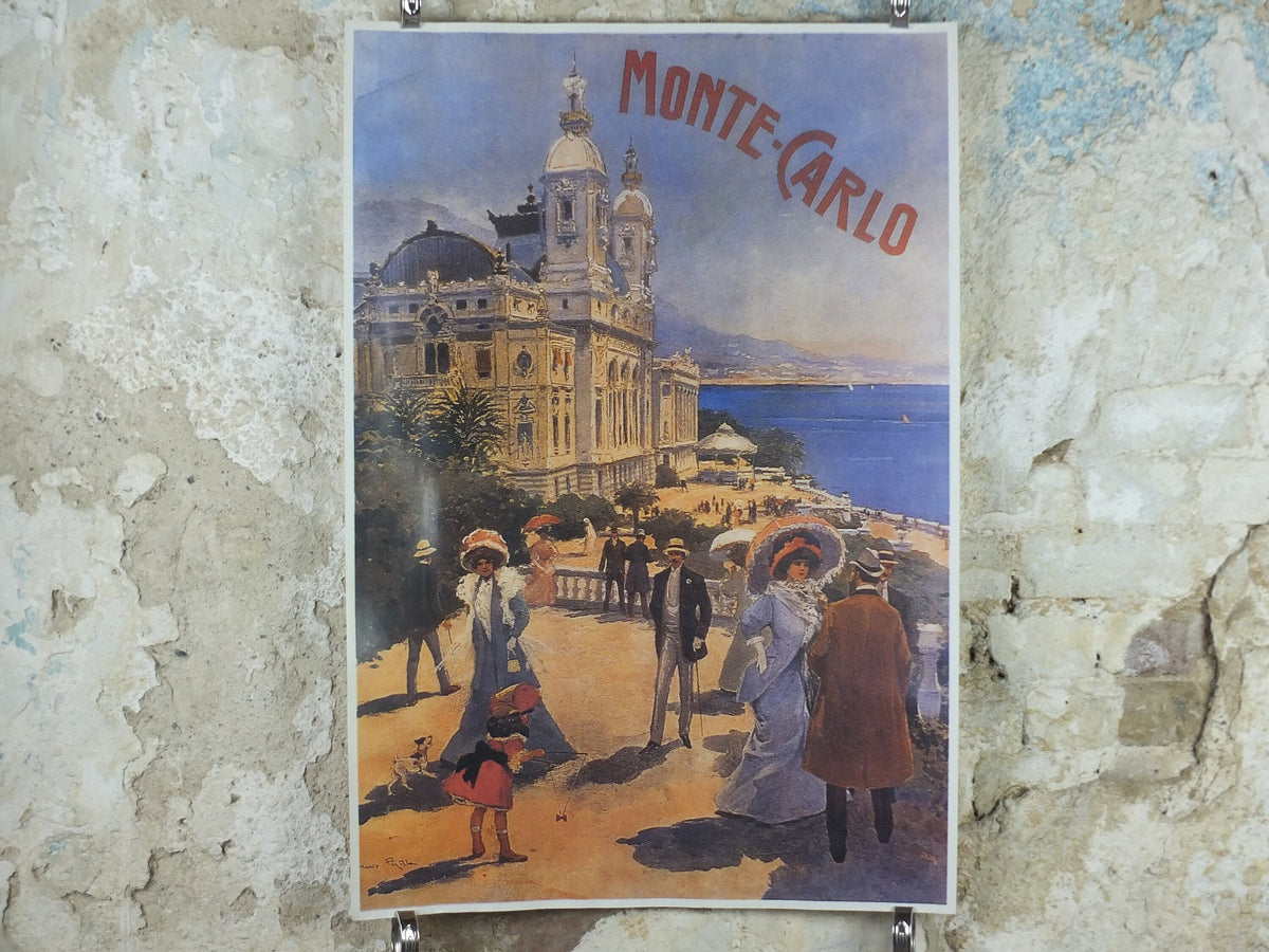 Monte Carlo Cote d'Azure Poster, Casino de Monte-Carlo, Monaco on the French Riviera, reproduction from the 1980s, wall art decor