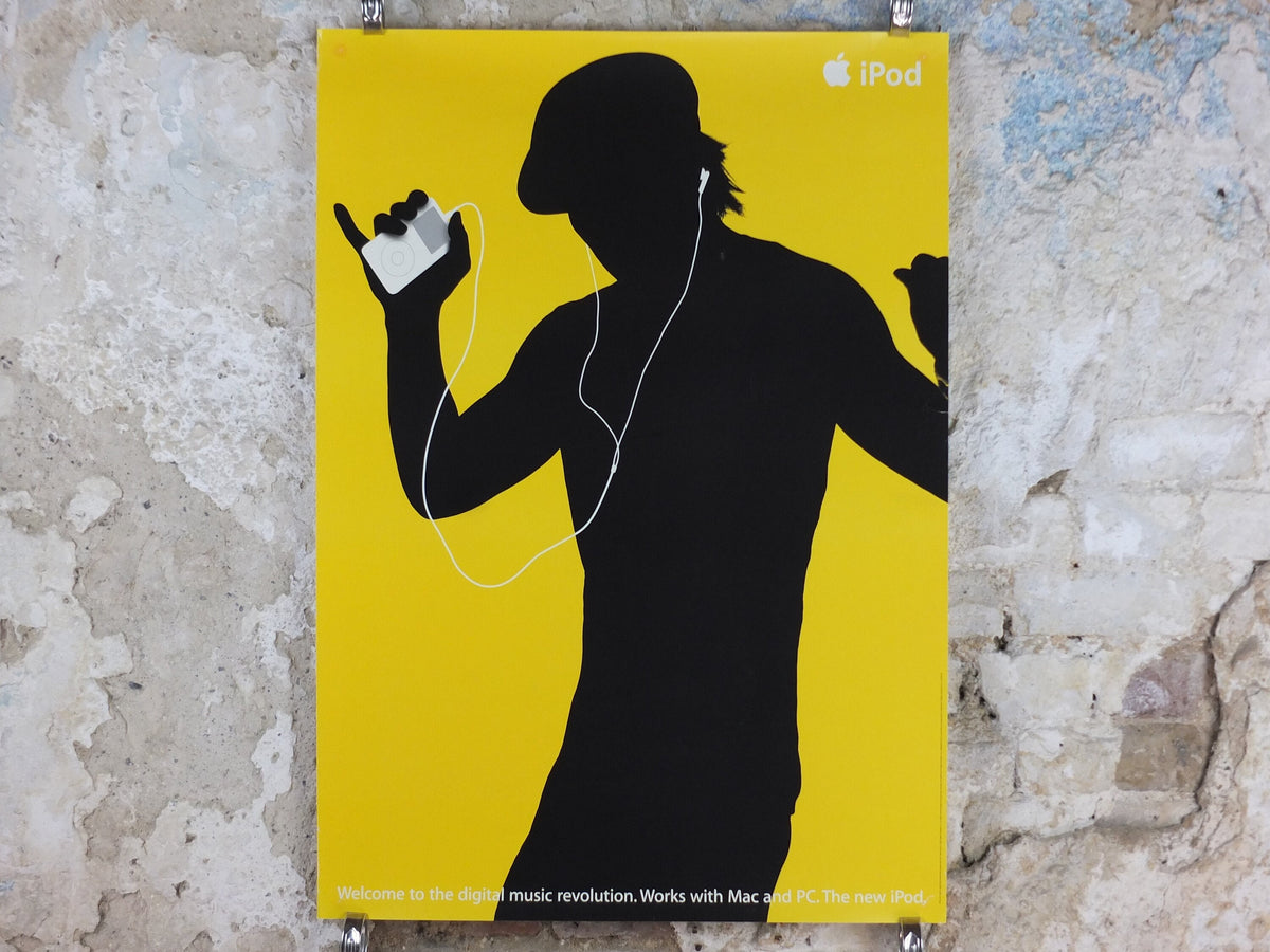 2003 Apple iPod Poster, original Dancing man in hat by Susan Alinsangan and Casey Leveque, music computer technology, retro wall art decor
