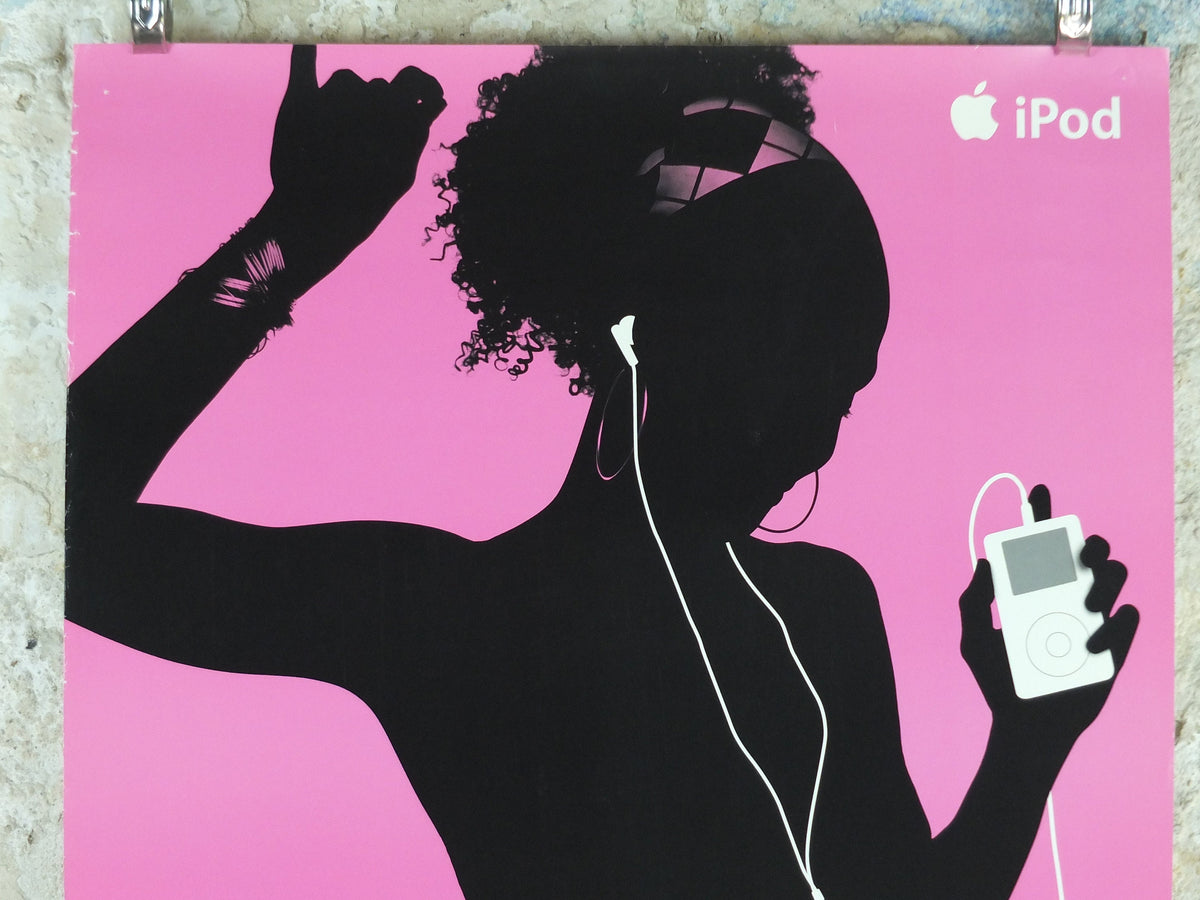 2003 Apple iPod Poster, original Dancing girl with headband by Susan Alinsangan and Casey Leveque, music player, retro wall art decor