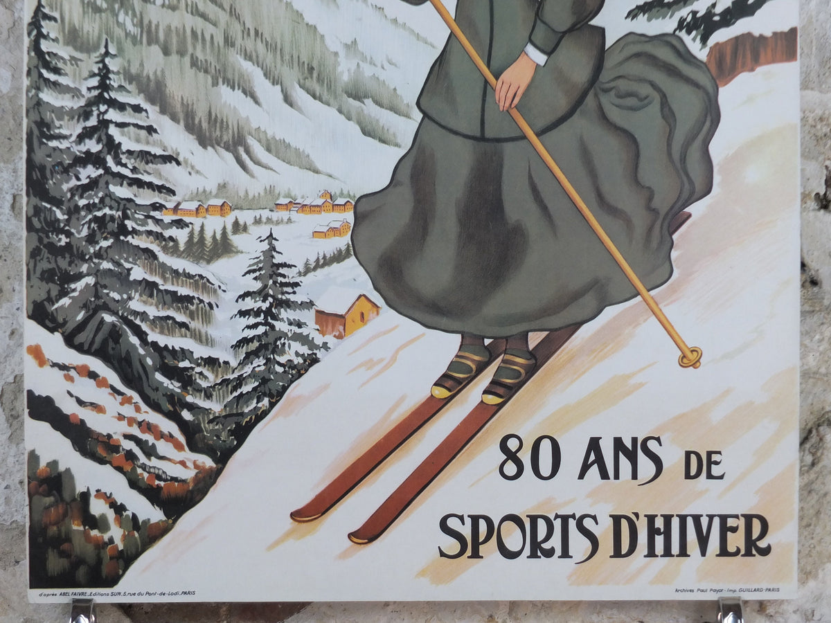 1980s Ski Chamonix Mont Blanc Poster, 80th Anniversary of Winter Sports, sport d'hiver, travel tourism skiing, wall art decor