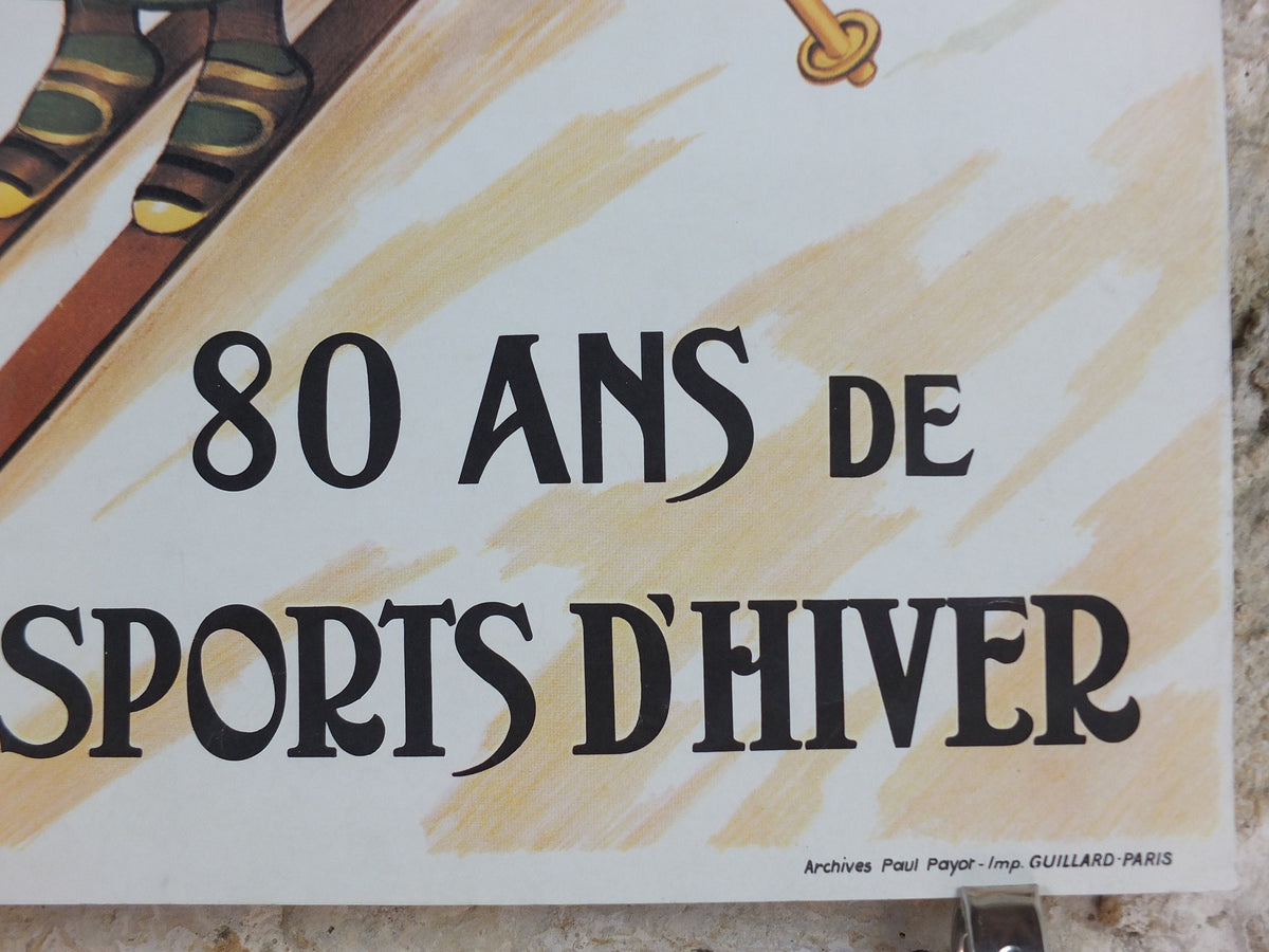 1980s Ski Chamonix Mont Blanc Poster, 80th Anniversary of Winter Sports, sport d'hiver, travel tourism skiing, wall art decor