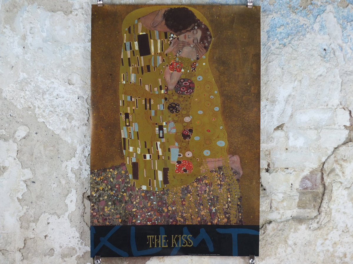 1992 Gustav Klimt Poster, The Kiss, from Athena International, Art Nouveau Symbolism Vienna Secession gallery exhibition, wall art decor
