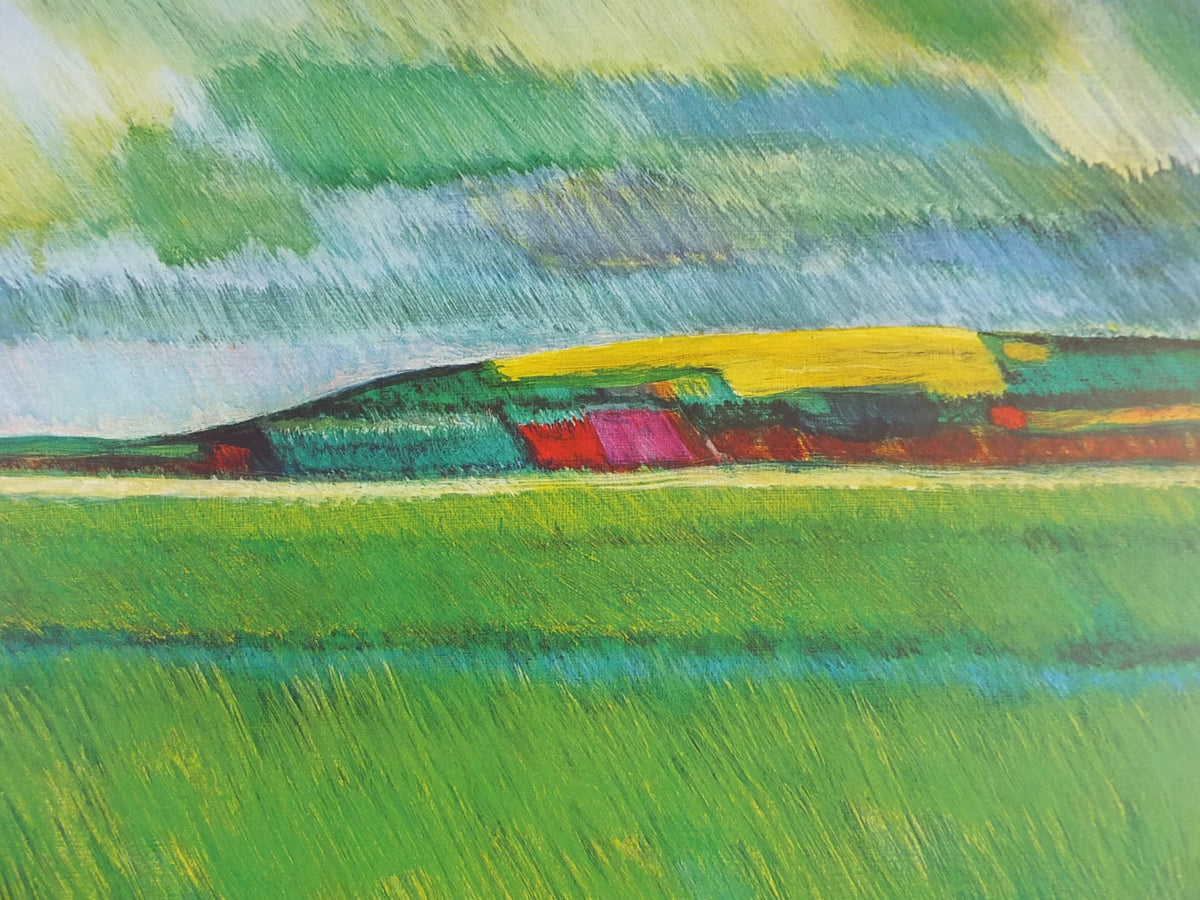 1977 DSB Danske Statsbaner Poster, by Buster Bruun, Danish State Railways, colourful landscape, Scandanavian design, wall art decor