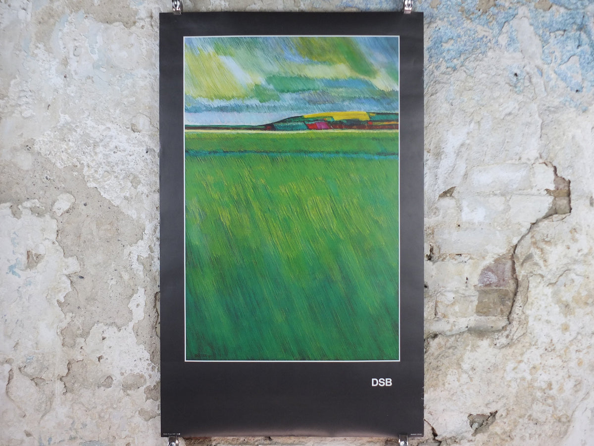1977 DSB Danske Statsbaner Poster, by Buster Bruun, Danish State Railways, colourful landscape, Scandanavian design, wall art decor