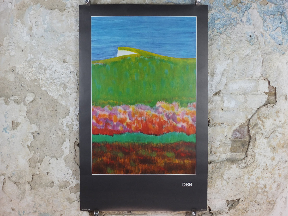 1977 DSB Danske Statsbaner Poster, by Buster Bruun, Danish State Railways, colourful landscape, Scandanavian design, wall art decor
