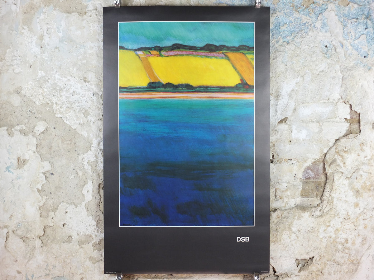 1977 DSB Danske Statsbaner Poster, by Buster Bruun, Danish State Railways, colourful landscape, Scandanavian design, wall art decor