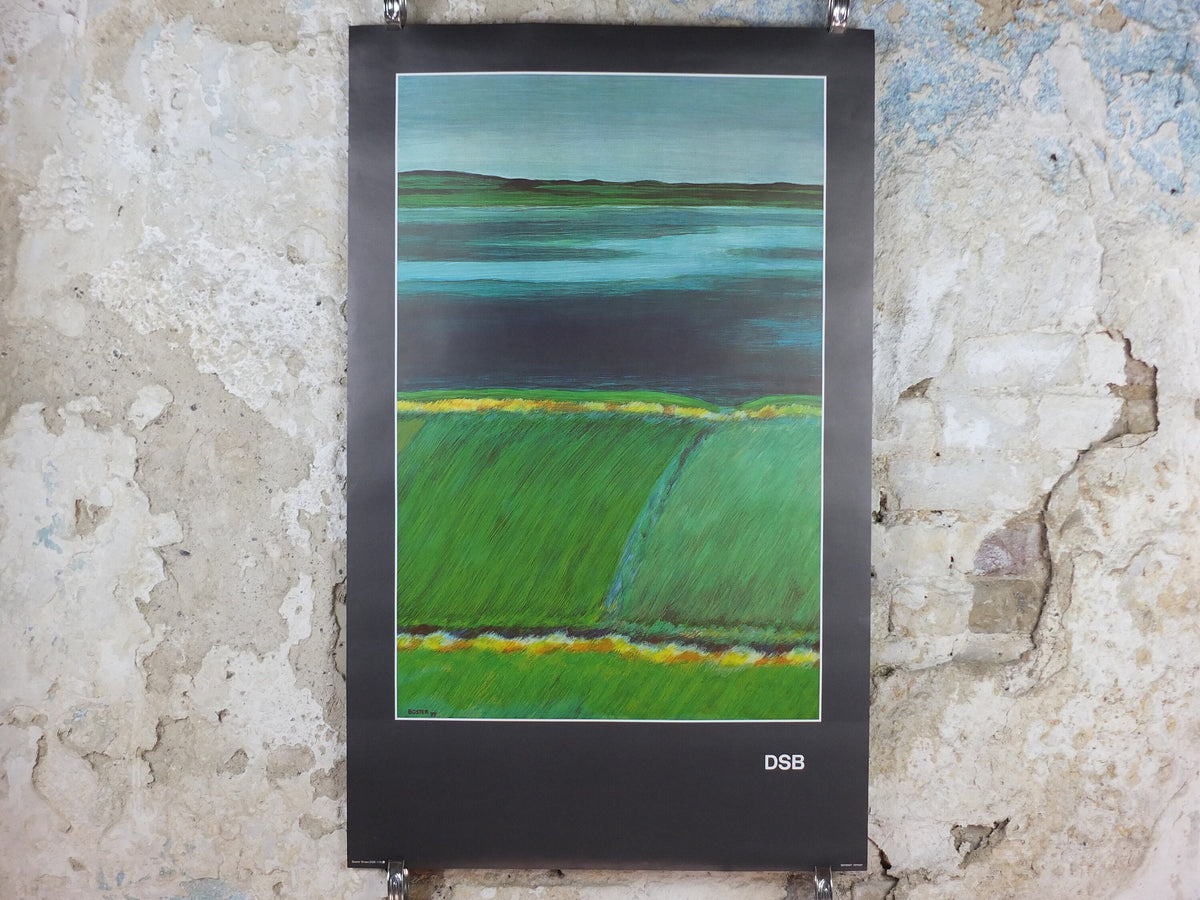 1977 DSB Danske Statsbaner Poster, by Buster Bruun, Danish State Railways, colourful landscape, Scandanavian design, wall art decor