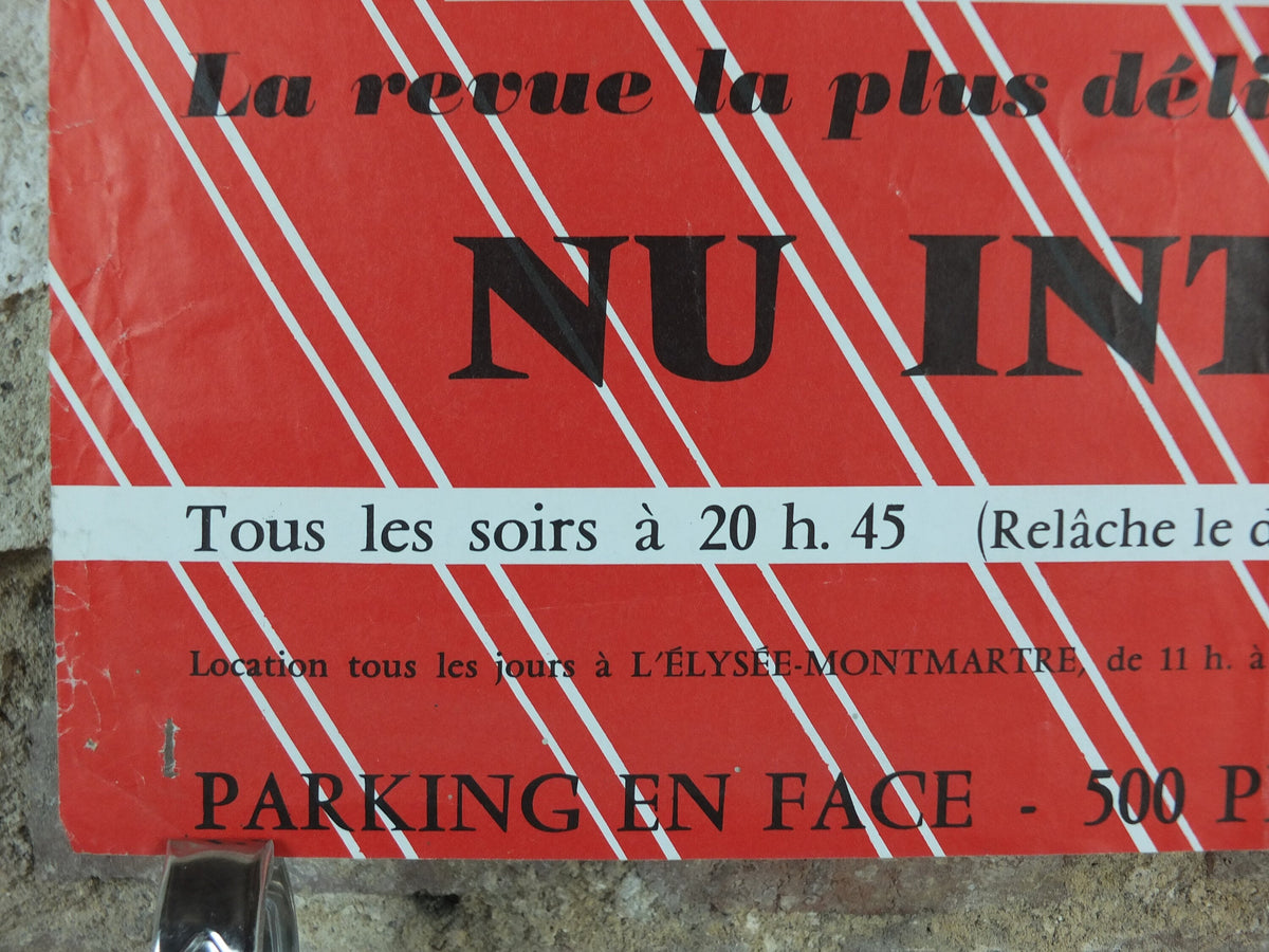 1970s Oh Paris Poster, from Elysee Theatre Montmartre, from the avant garde play Oh! Calcutta! wall art decor