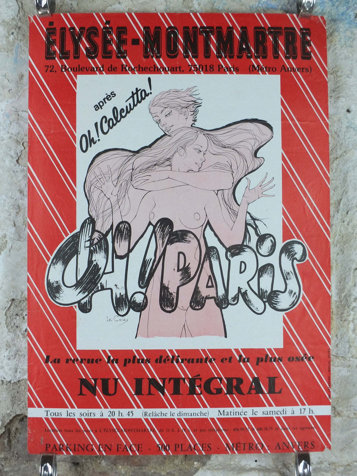 1970s Oh Paris Poster, from Elysee Theatre Montmartre, from the avant garde play Oh! Calcutta! wall art decor