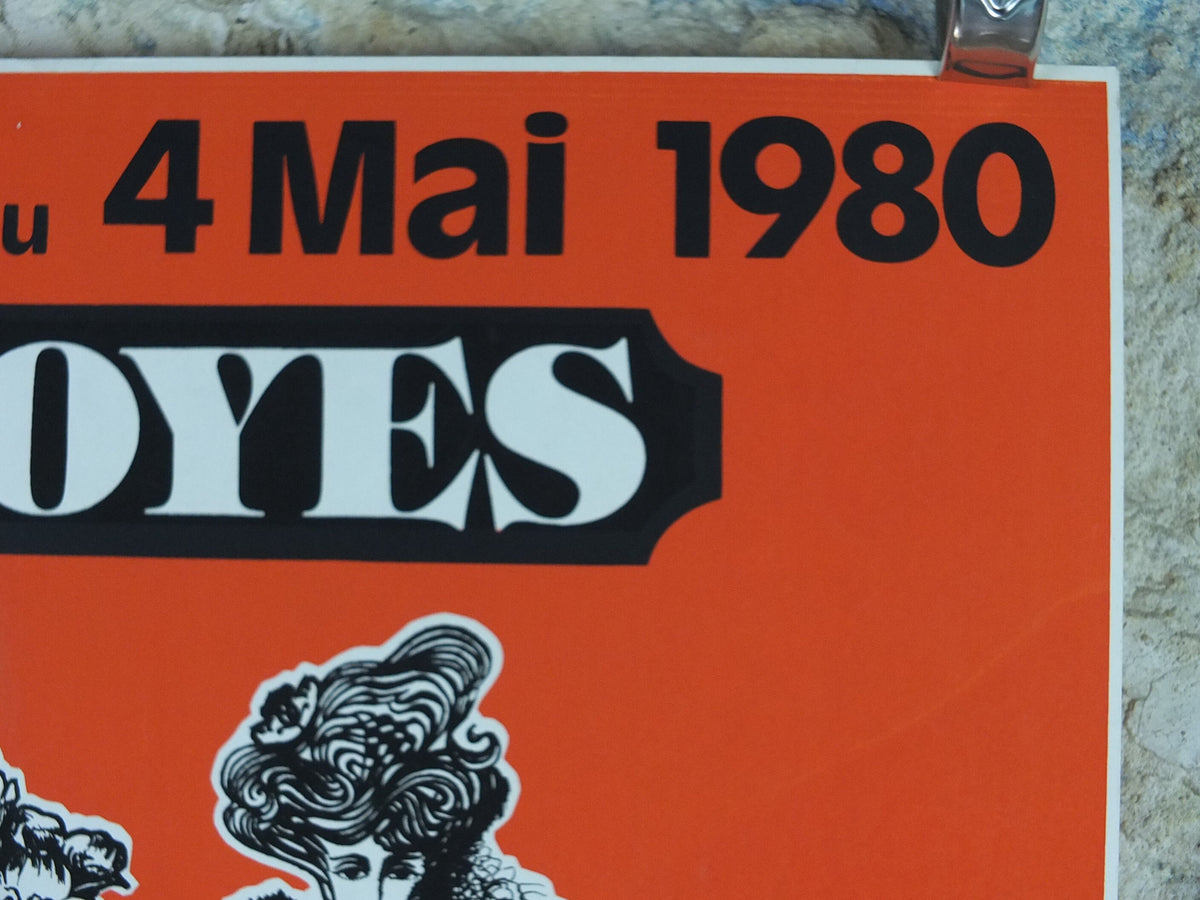 1980 French Antique Market Poster, Brocante and Braderie in Troyes in bold burnt orange, wall art decor