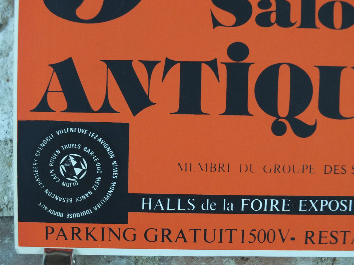 1980 French Antique Market Poster, Brocante and Braderie in Troyes in bold burnt orange, wall art decor