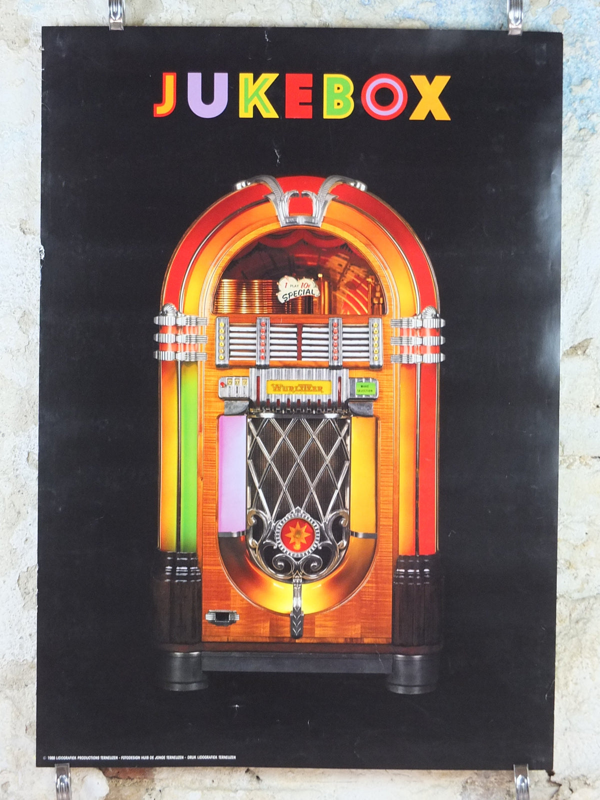 1988 Wurlizter Jukebox Poster, colourful retro advertising for the grandest music players ever, gifts for music lovers, wall art decor