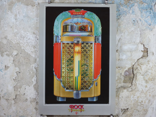 1980s Wurlizter Rocola 1428 Jukebox Poster, colourful retro advertising for grandest music player, gifts for music lovers, wall art decor