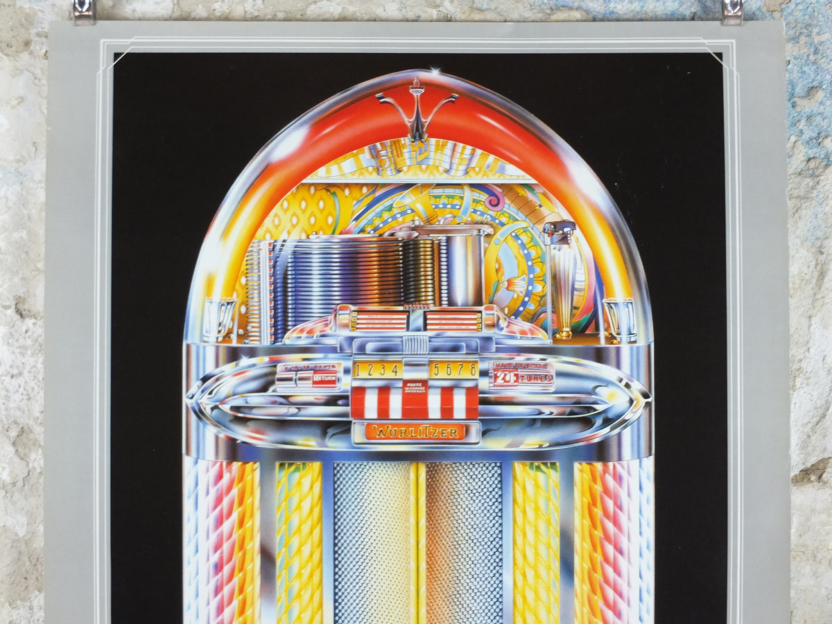 1980s Wurlizter 1100 Jukebox Poster, colourful retro advertising for the grandest music players ever, gifts for music lovers, wall art decor