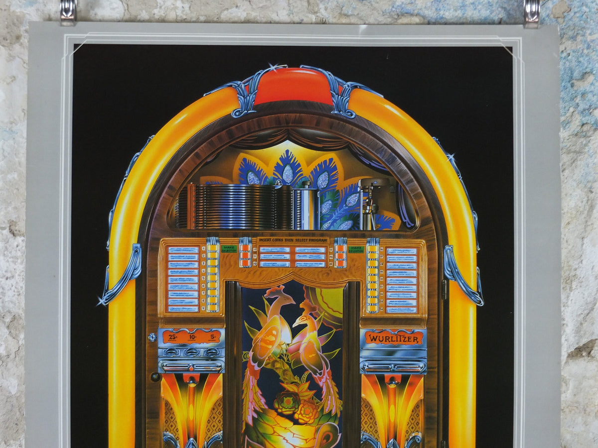 1980s Wurlizter 850 Jukebox Poster, colourful retro advertising for the grandest music players ever, gifts for music lovers, wall art decor