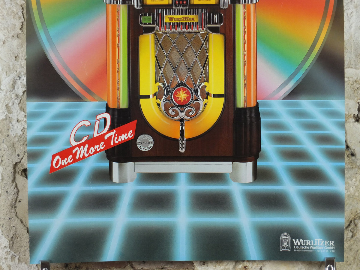 1980s Wurlizter Jukebox Poster, colourful retro advertising for the grandest music players ever, gifts for music lovers, wall art decor