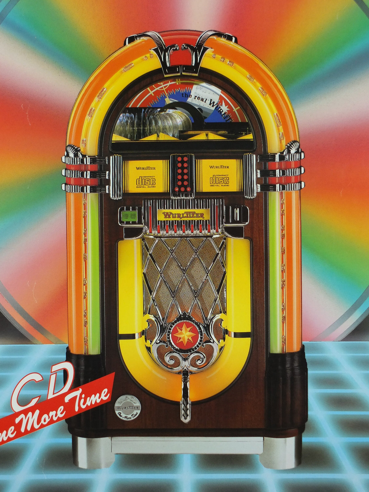 1980s Wurlizter Jukebox Poster, colourful retro advertising for the grandest music players ever, gifts for music lovers, wall art decor