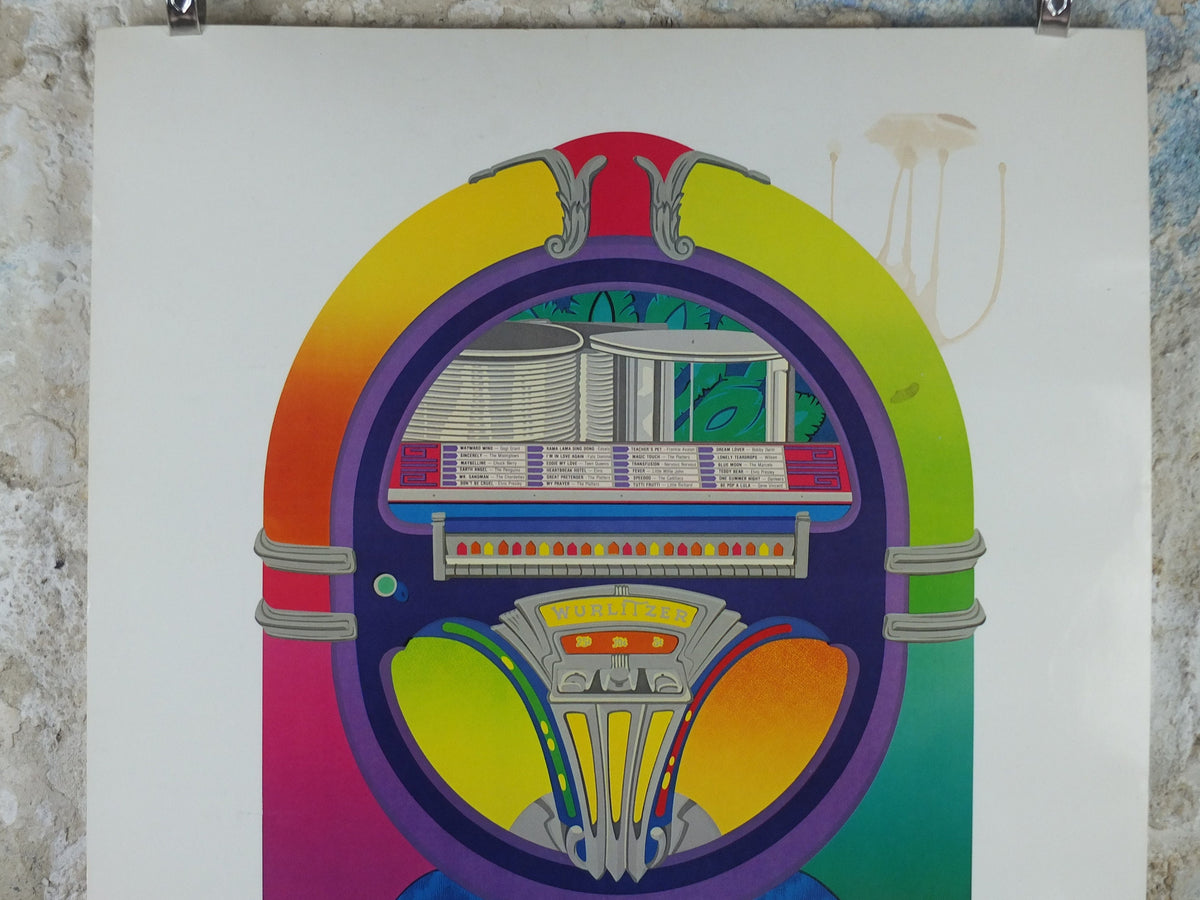 1982 Wurlizter Jukebox Poster, Anne Laddon Rama Lama Ding Dong, colourful retro advertising, STAINED, gifts for music lovers, wall art decor