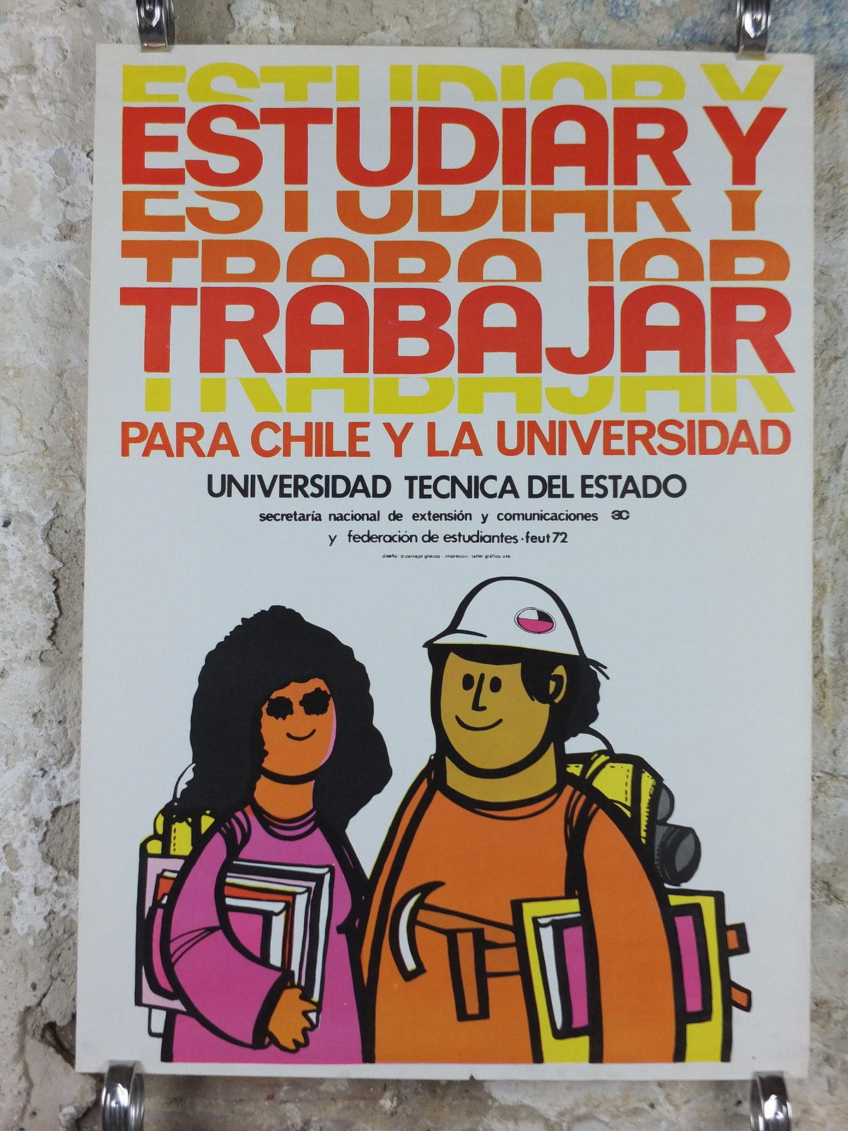 1972 Chilean Allande Poster, Study and Work for Chile and University, Chilean Socialist Government, wall art decor