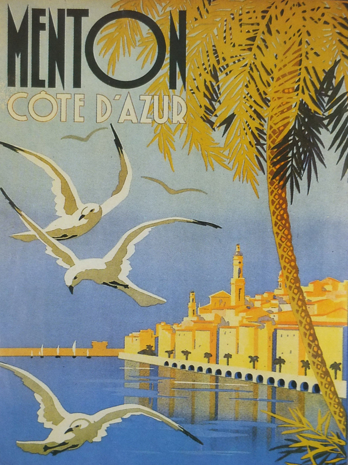 Menton Cote d'Azure Poster, SNCF French Riviera, reproduction from the 1980s, wall art decor