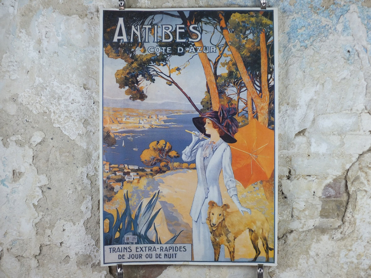 Antibes Cote d'Azure Poster, SNCF French Riviera, reproduction from the 1980s, wall art decor