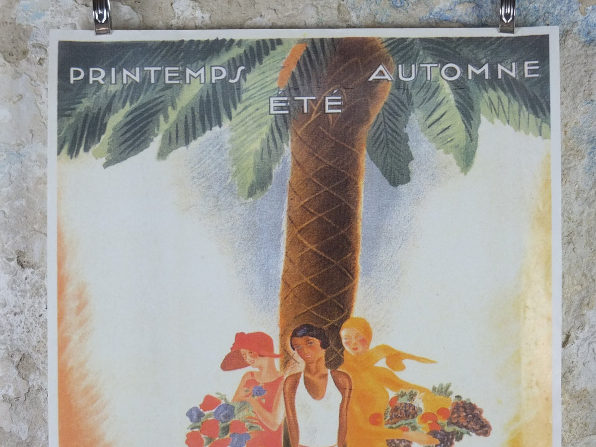 Cannes Cote d'Azure Poster, Palm Beach Casino on the French Riviera, reproduction from the 1980s, wall art decor