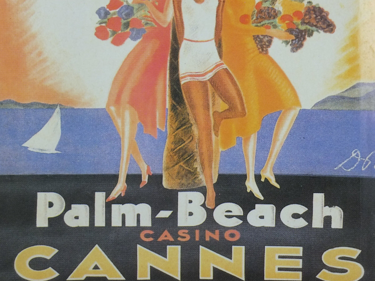 Cannes Cote d'Azure Poster, Palm Beach Casino on the French Riviera, reproduction from the 1980s, wall art decor