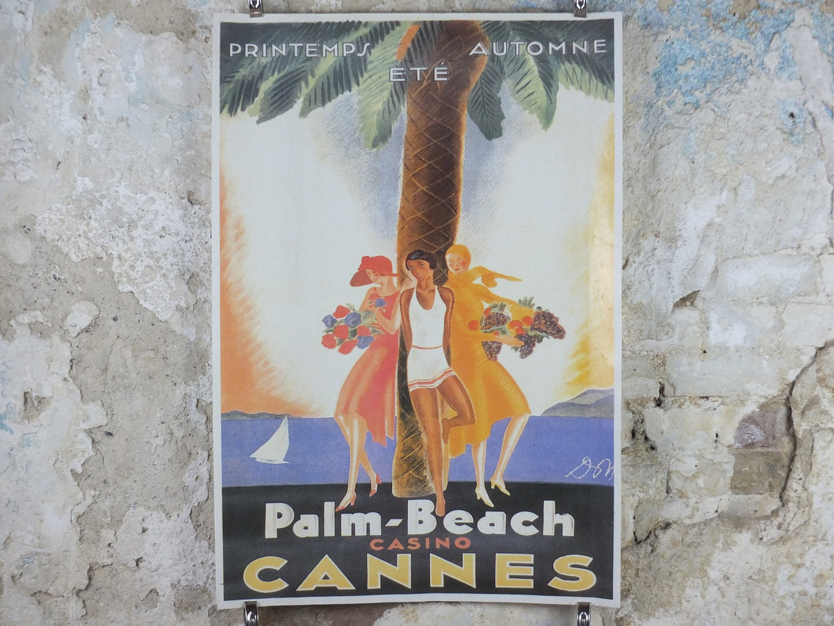 Cannes Cote d'Azure Poster, Palm Beach Casino on the French Riviera, reproduction from the 1980s, wall art decor