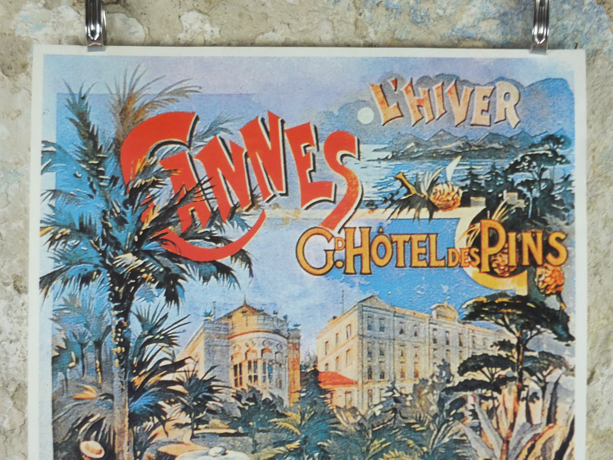 L'Hiver Cannes Cote d'Azure Poster, Hotel des Pins on the French Riviera, reproduction from the 1980s, wall art decor