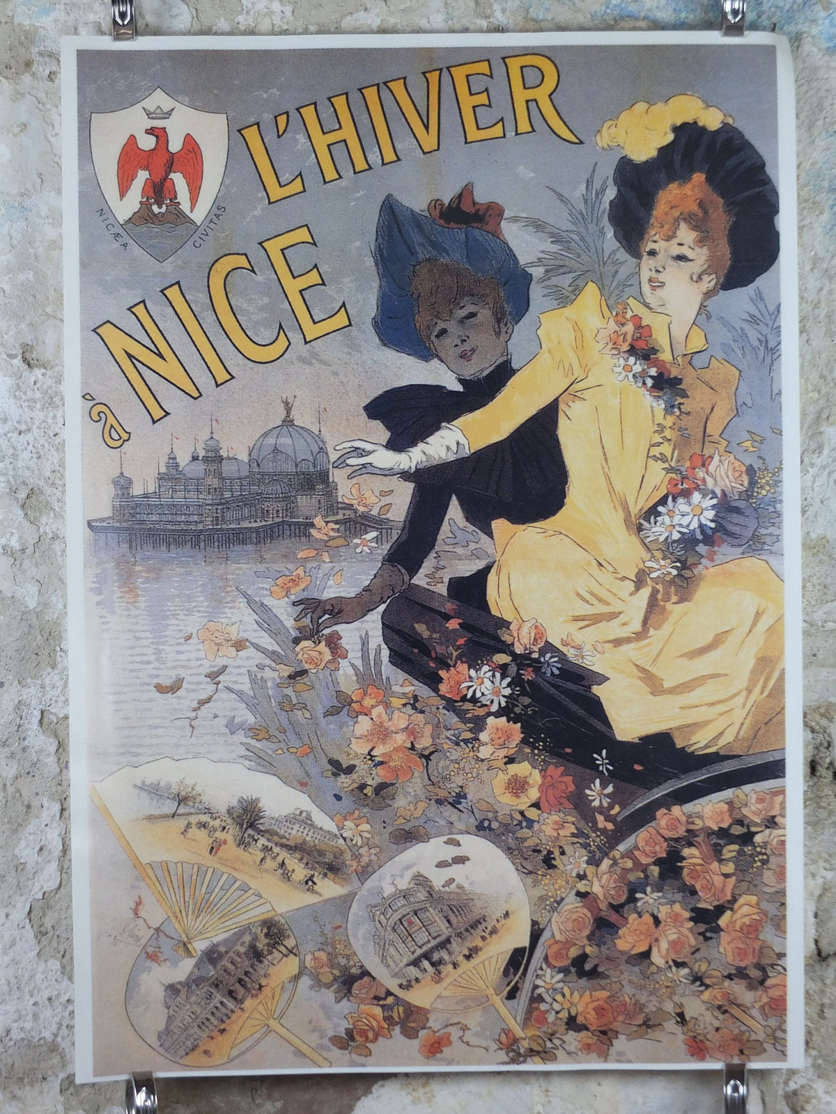 L'Hiver Nice Cote d'Azure Poster, Pier Pavillion on the French Riviera, reproduction from the 1980s, wall art decor
