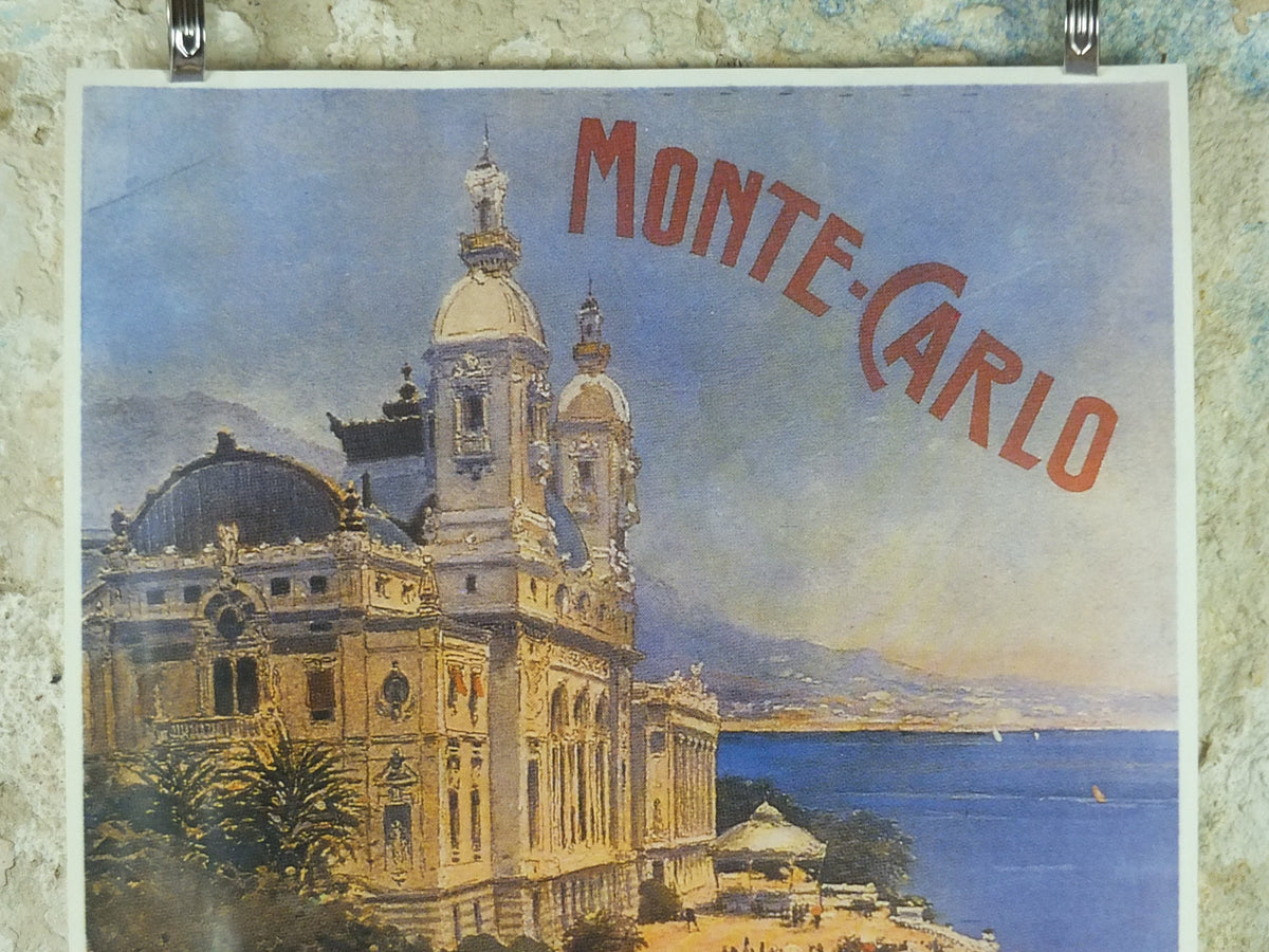 Monte Carlo Cote d'Azure Poster, Casino de Monte-Carlo, Monaco on the French Riviera, reproduction from the 1980s, wall art decor
