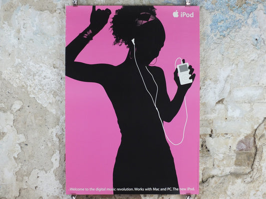 2003 Apple iPod Poster, original Dancing girl with headband by Susan Alinsangan and Casey Leveque, music player, retro wall art decor