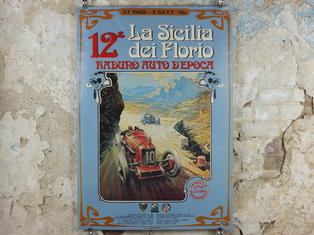 1990 La Sicilia dei Florio Poster, Panormus Vintage Car Rally enthusiasts, Sicily, Italy, motor sport motorsport, wall art decor