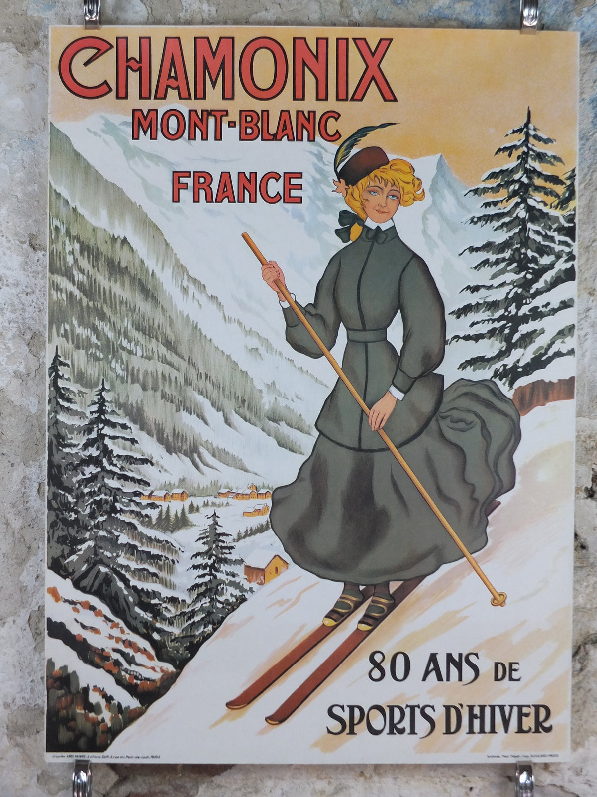 1980s Chamonix Mont Blanc Ski Poster, 80th Anniversary of Winter Sports, sport d'hiver, travel tourism skiing, wall art decor