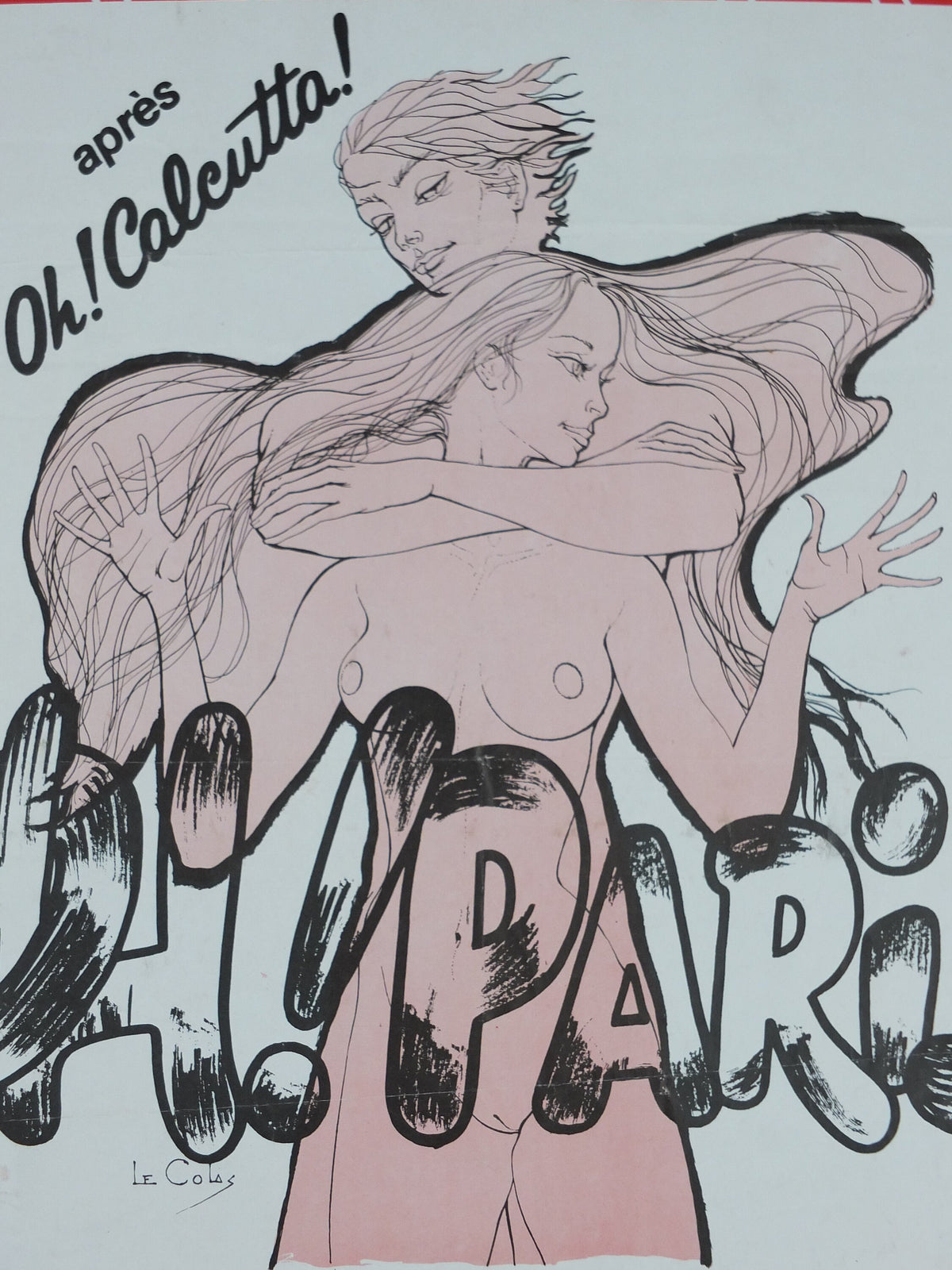 1970s Oh Paris Poster, from Elysee Theatre Montmartre, from the avant garde play Oh! Calcutta! wall art decor