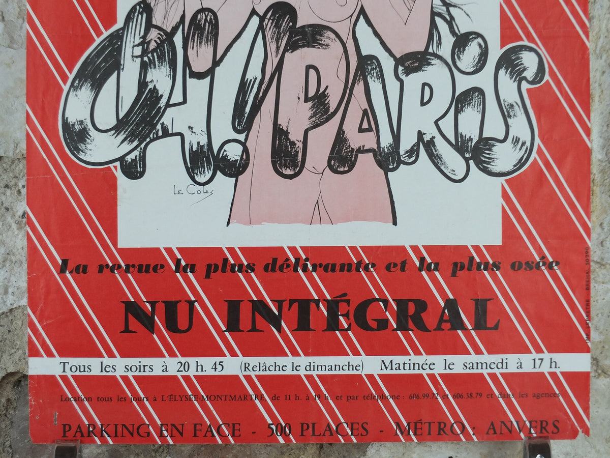 1970s Oh Paris Poster, from Elysee Theatre Montmartre, from the avant garde play Oh! Calcutta! wall art decor