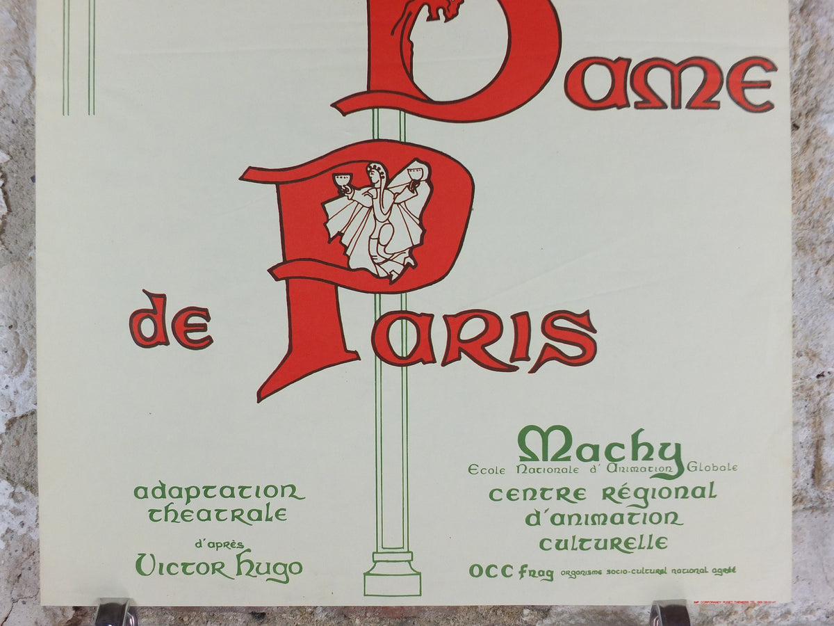 1973 Notre Dame de Paris Poster, Victor Hugo, a theatrical adaptation from Centre Regional d'Animation Culturelle, wall art decor