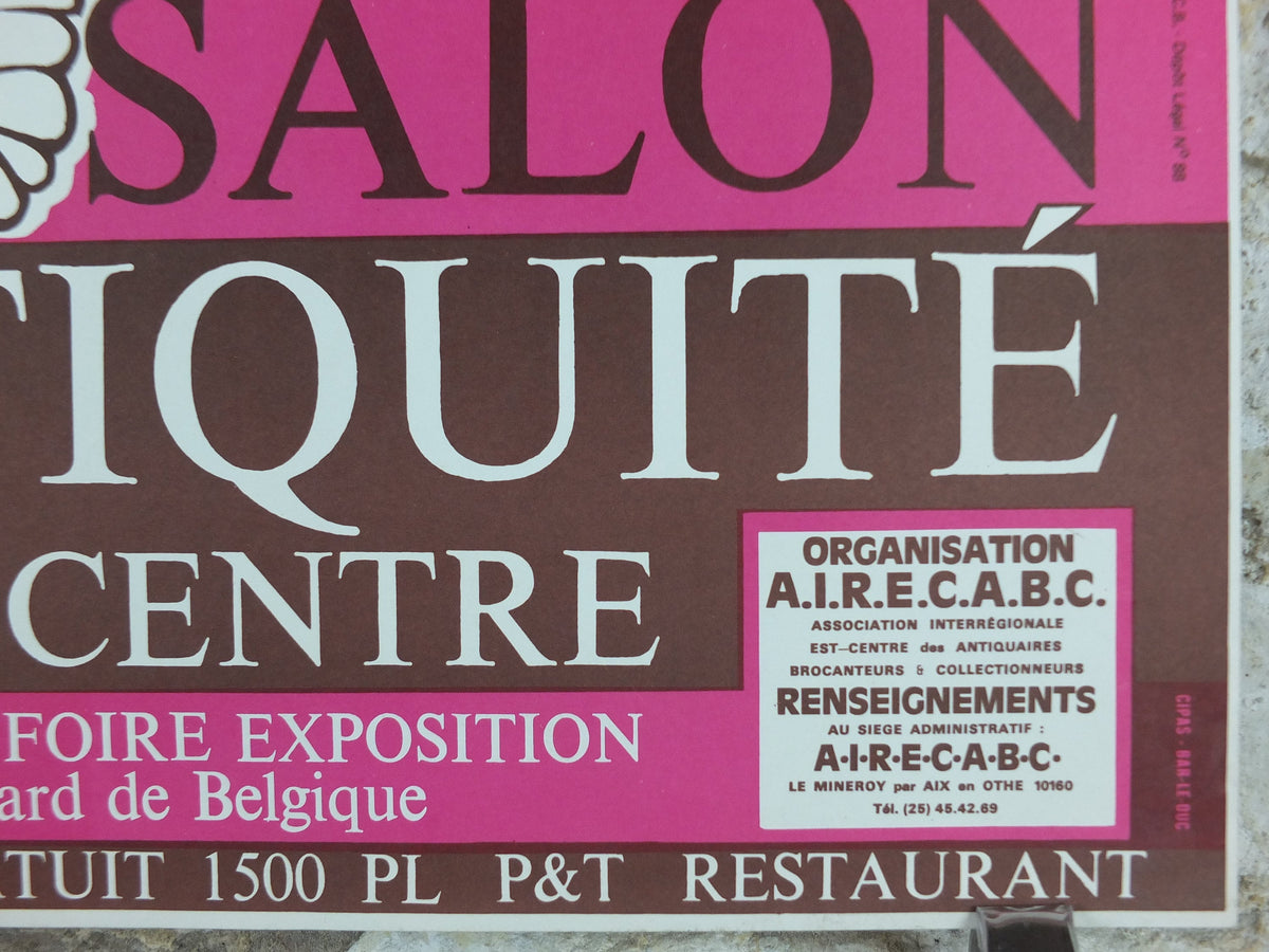 1975 French Antique Market Poster, Brocante and Braderie in Troyes in bold purple and magenta, wall art decor