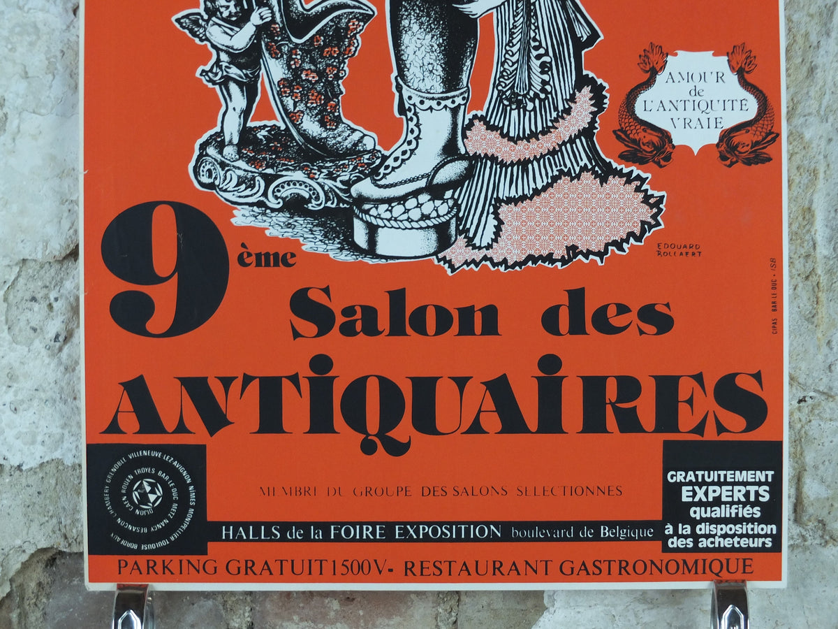 1980 French Antique Market Poster, Brocante and Braderie in Troyes in bold burnt orange, wall art decor