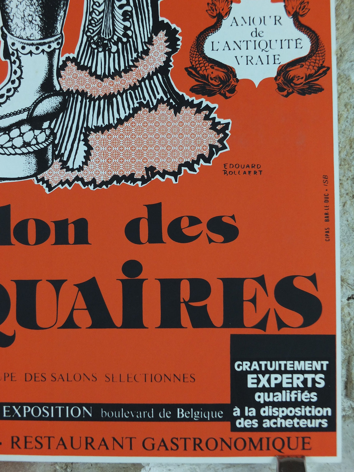 1980 French Antique Market Poster, Brocante and Braderie in Troyes in bold burnt orange, wall art decor
