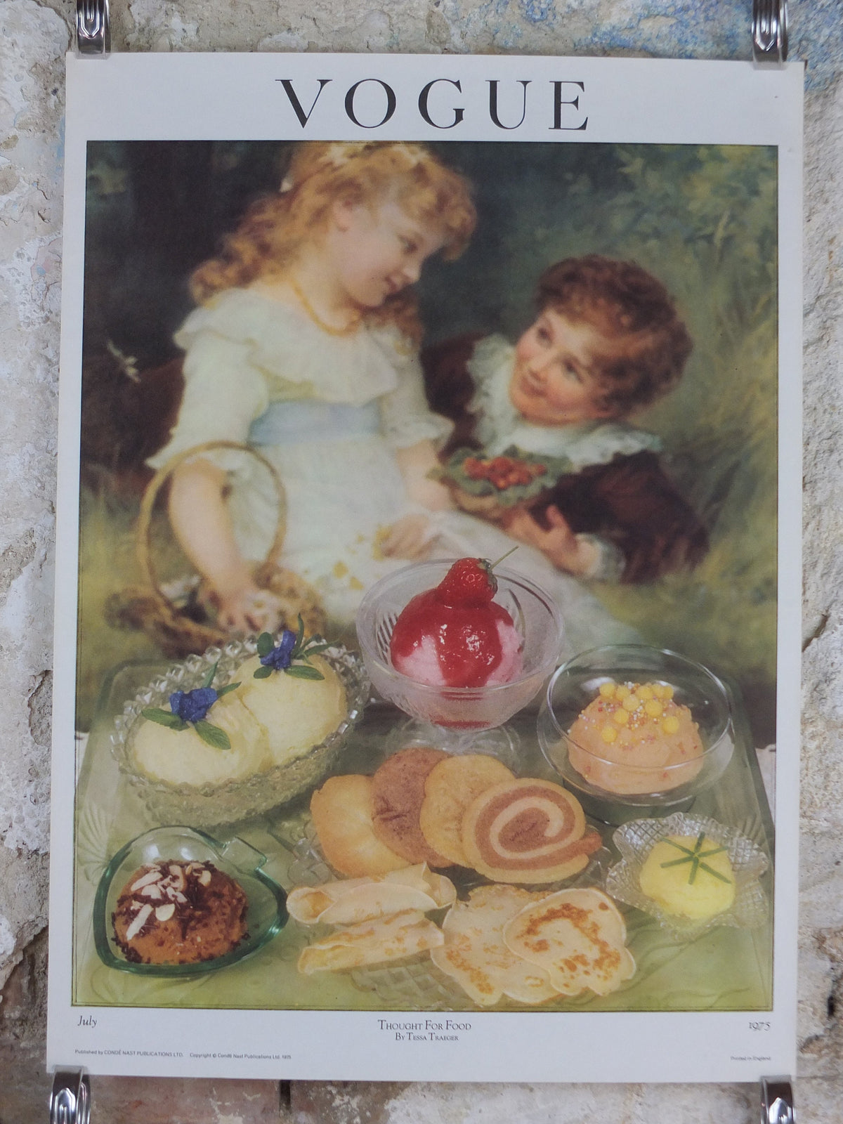 1975 Vogue Magazine Poster, by Conde nast, THought for Food, by Tessa Traeger Dryden, art deco nouveau, fashion Advertising, wall art decor
