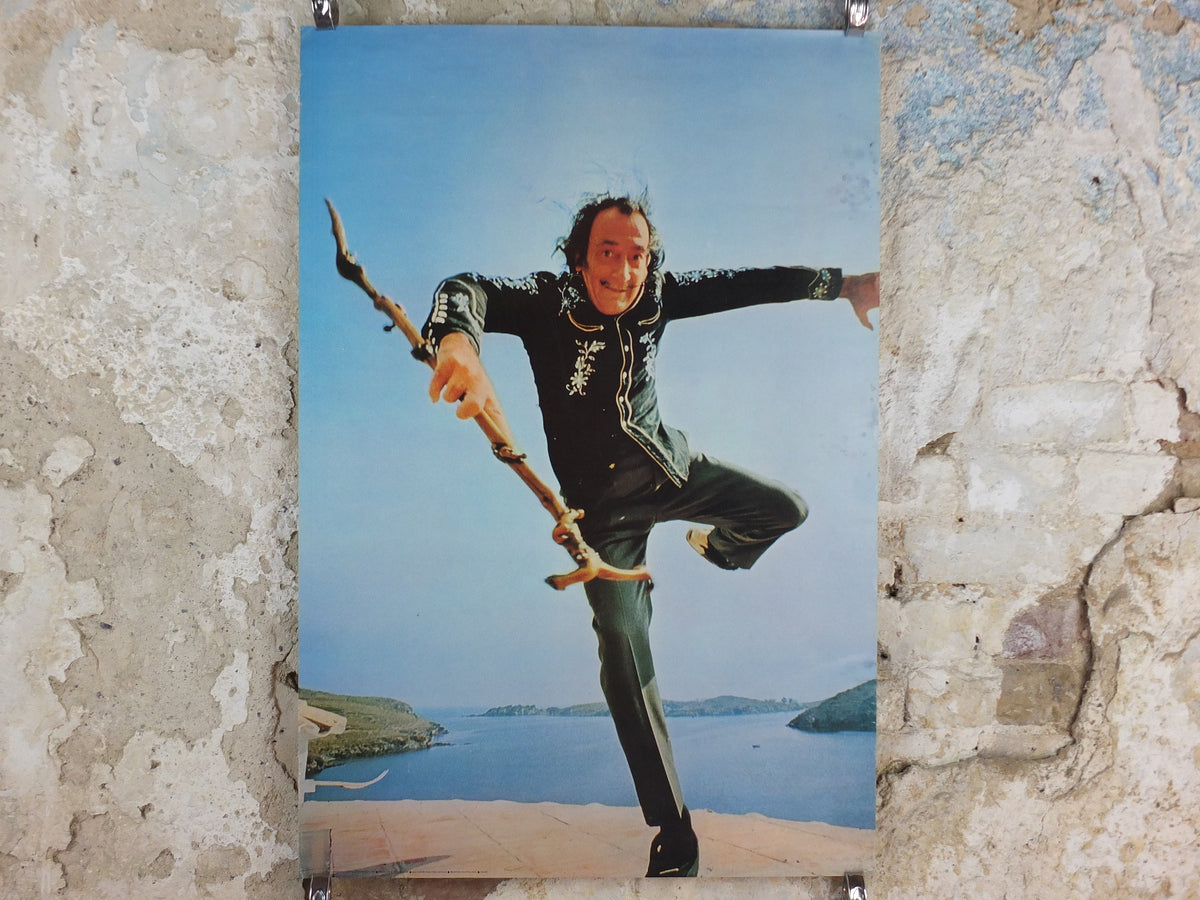 1973 Salvador Dali Poster, "Salvador Dali the Genius" dancing with cane, licenced to Athena, art deco nouveau, wall art decor