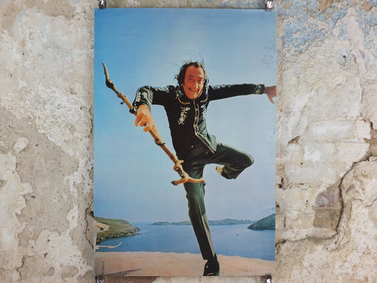 1973 Salvador Dali Poster, "Salvador Dali the Genius" dancing with cane, licenced to Athena, art deco nouveau, wall art decor