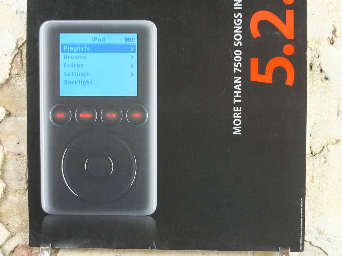 2003 Apple iPod Launch Poster, Think Different, Original from launch event on 5.2.03, 7500 songs in your pocket, retro wall art decor