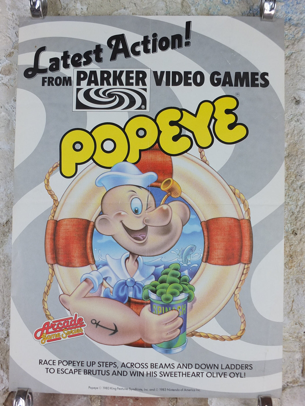 1983 Popeye the Sailor Man Poster, computer game from Parker Video Games by E. C. Segar, comic wall art decor
