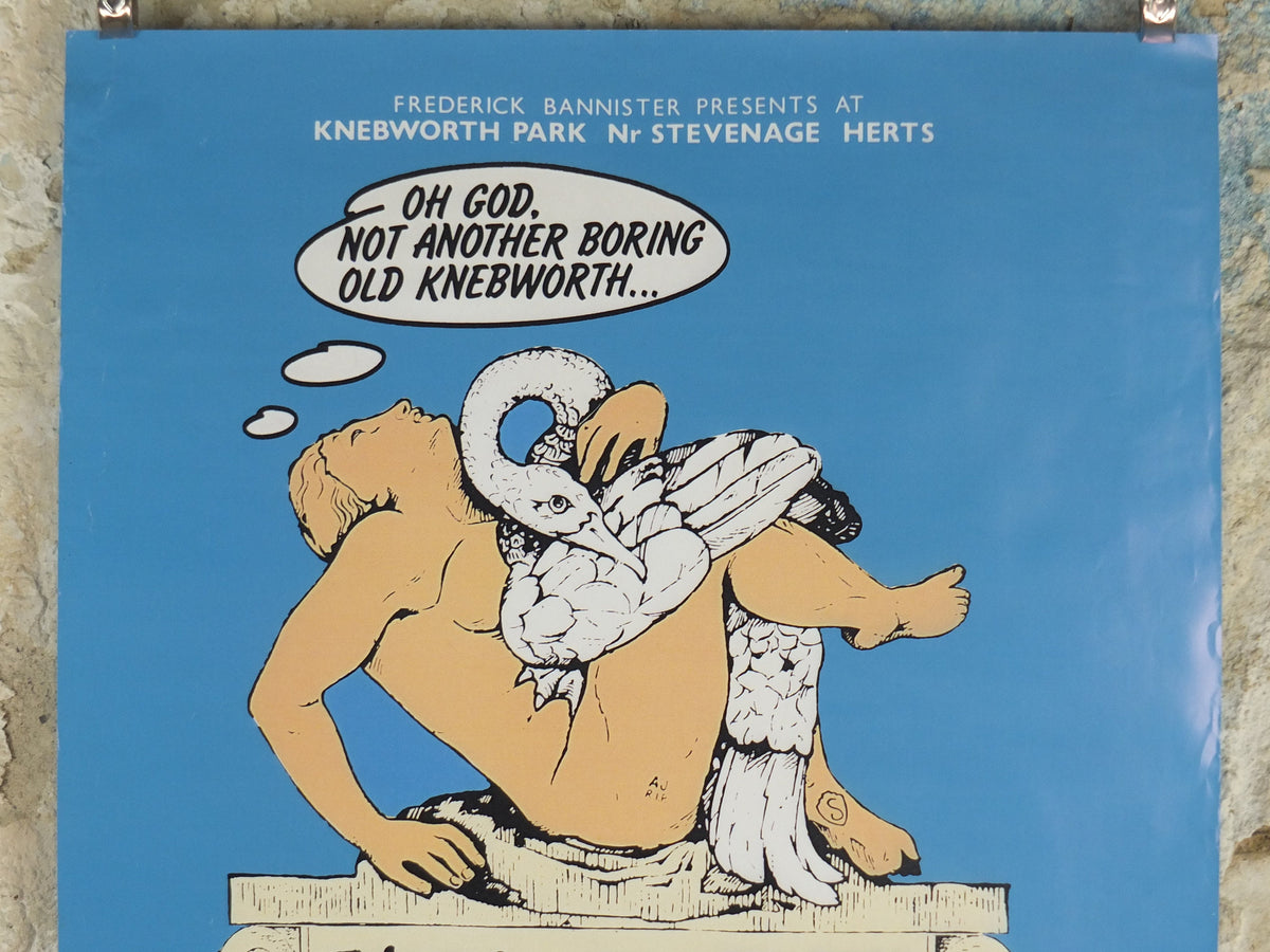 1978 Knebworth Park Concert Poster, Not another boring Knebworth, Signed by Freddy Bannister, 1999 reprint, Psychedelic rock music, wall art